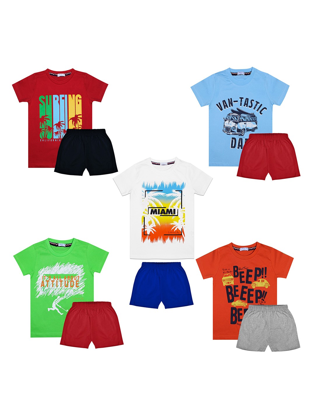 

Luke & Lilly Boys Pack of 5 Printed T-shirt with Shorts, Orange