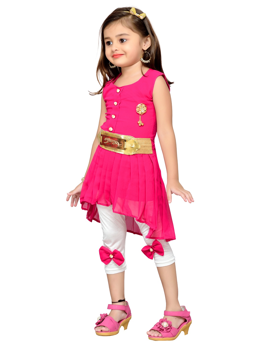 

ADIVA Girls Pink & White Embellished Top with Capris