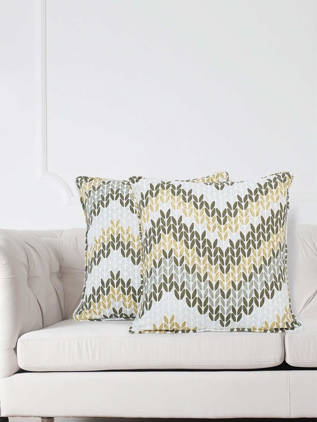

SWAYAM White & Grey Set of 2 Geometric Square Cushion Covers