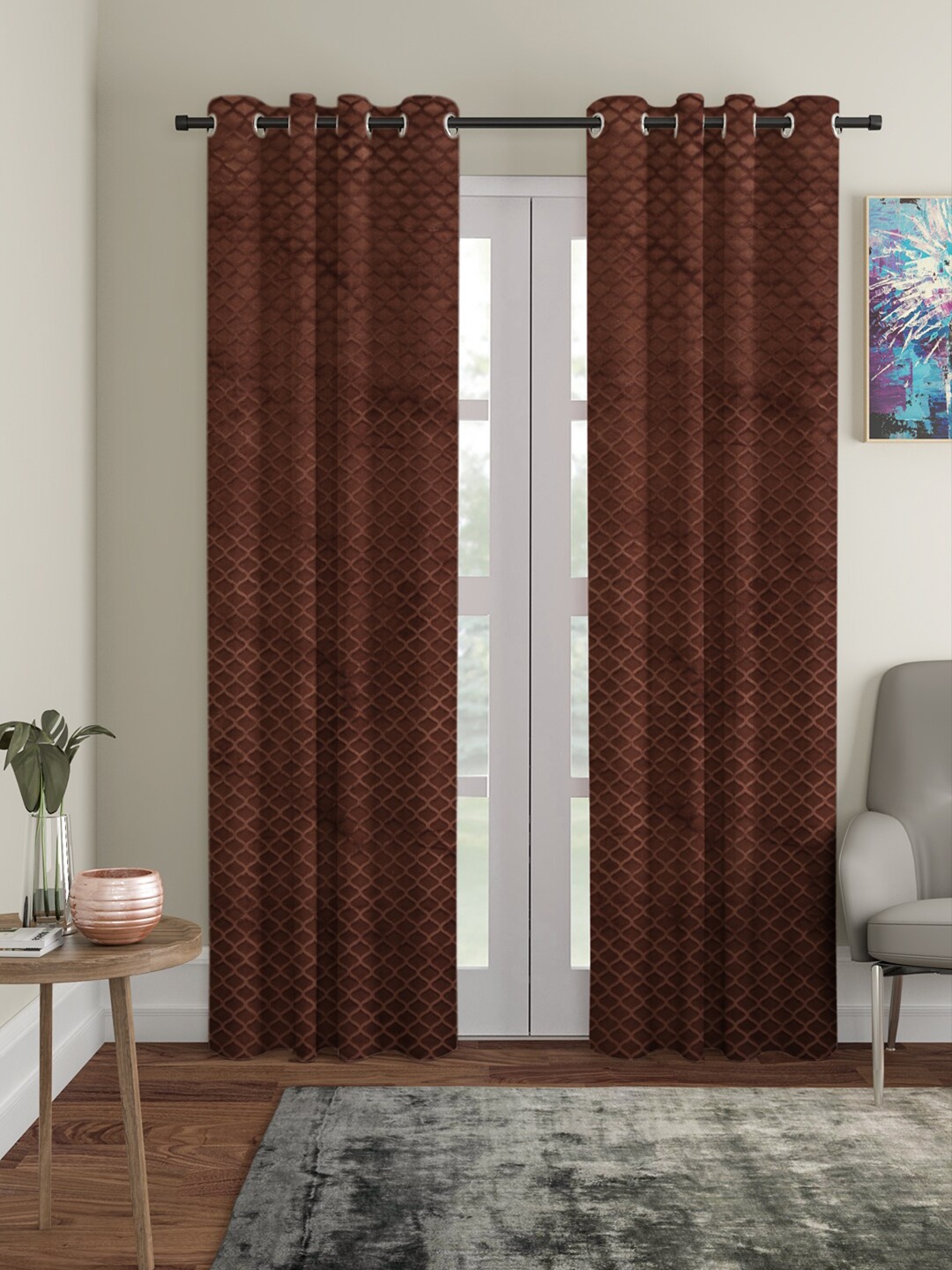 HOSTA HOMES Brown Set of 2 Geometric Door Curtains