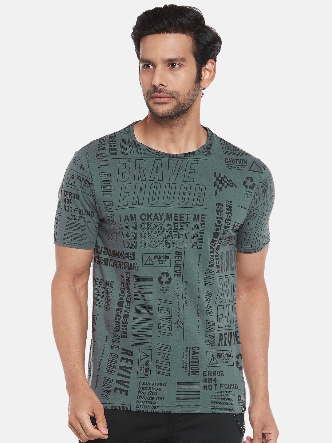 

People Men Green Pure Cotton Typography Printed Pure Cotton T-shirt