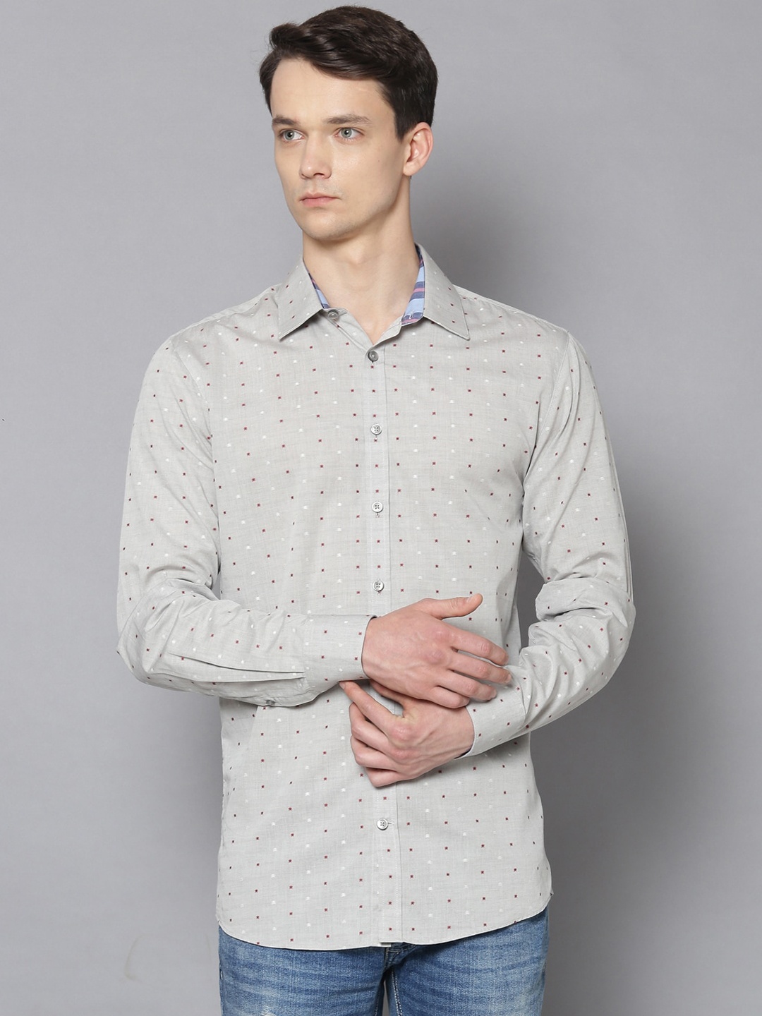 

LINDBERGH Men Grey Slim Fit Printed Casual Shirt