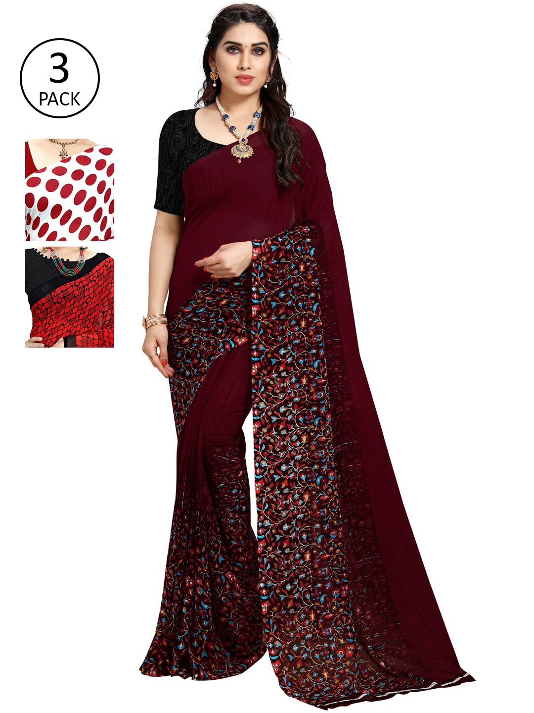 

KALINI Pack of 3 Printed Sarees, Multi