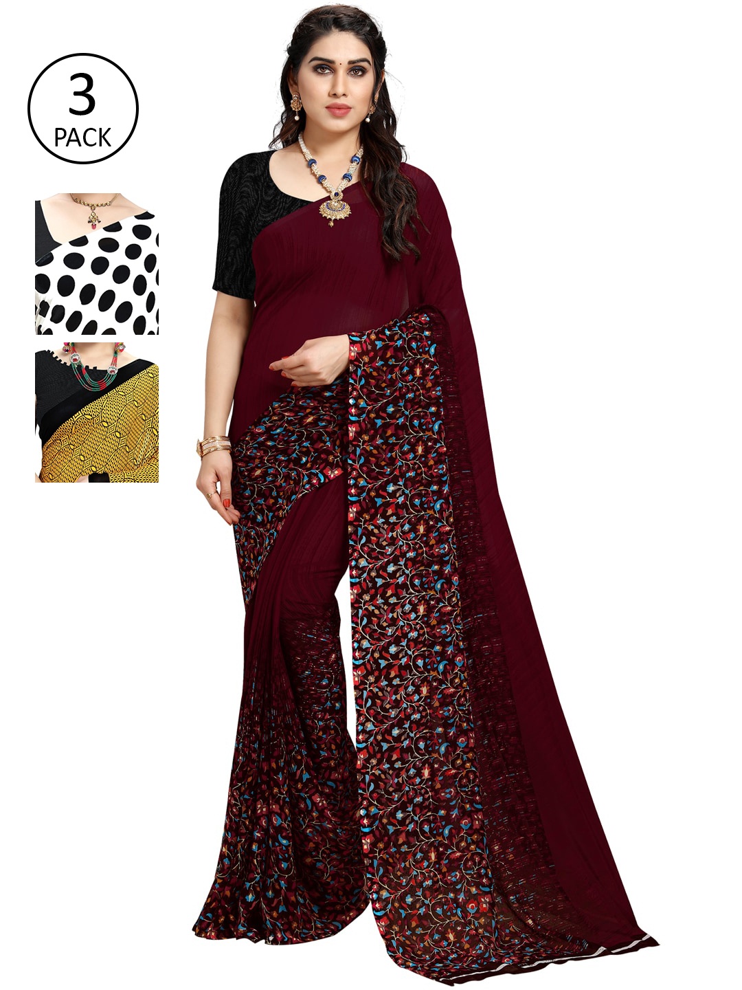 

KALINI Pack Of 3 Printed Saree, White