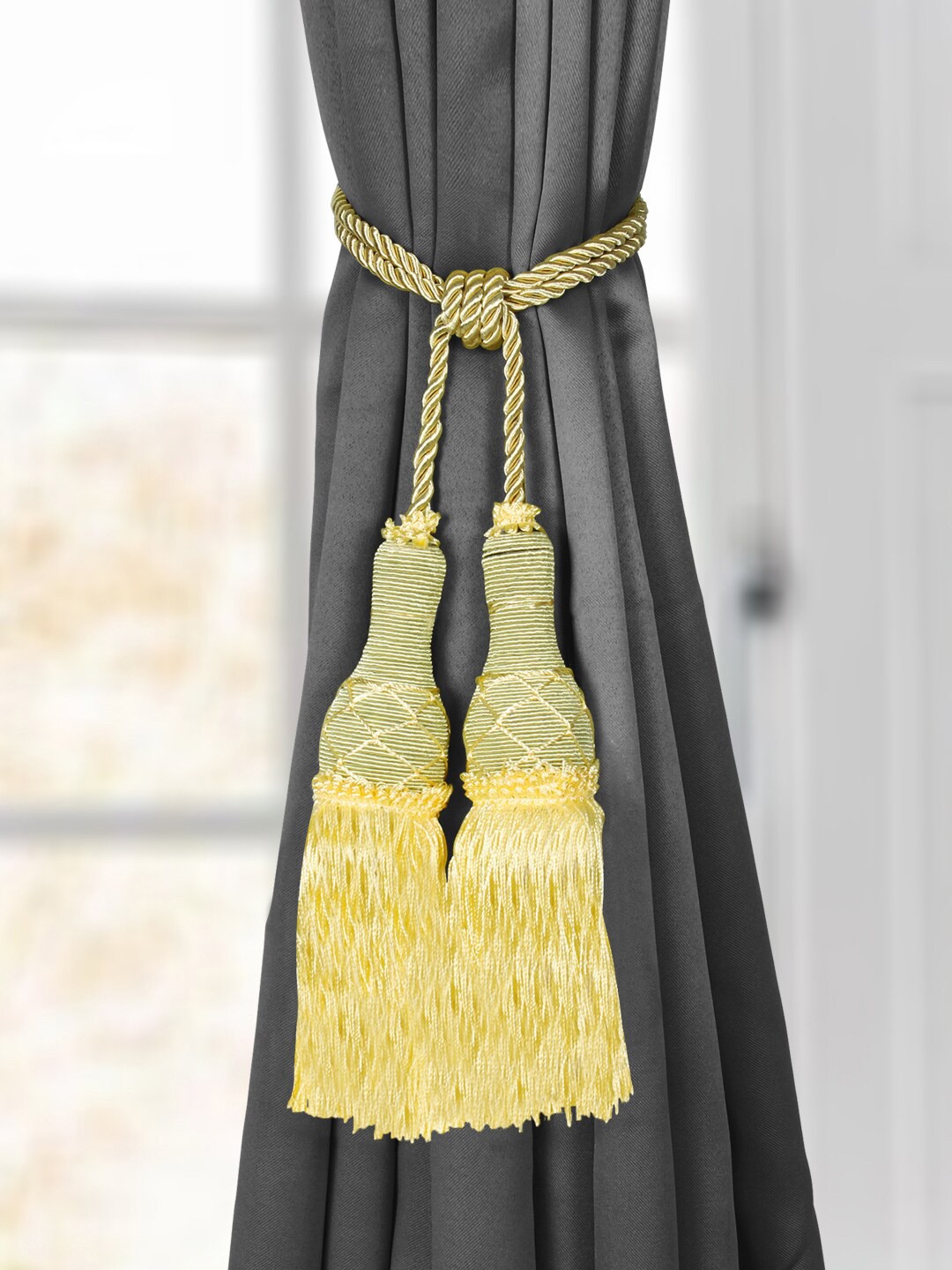 

Story@home Set Of 4 Yellow Braided Tassel Rope Curtain Tiebacks