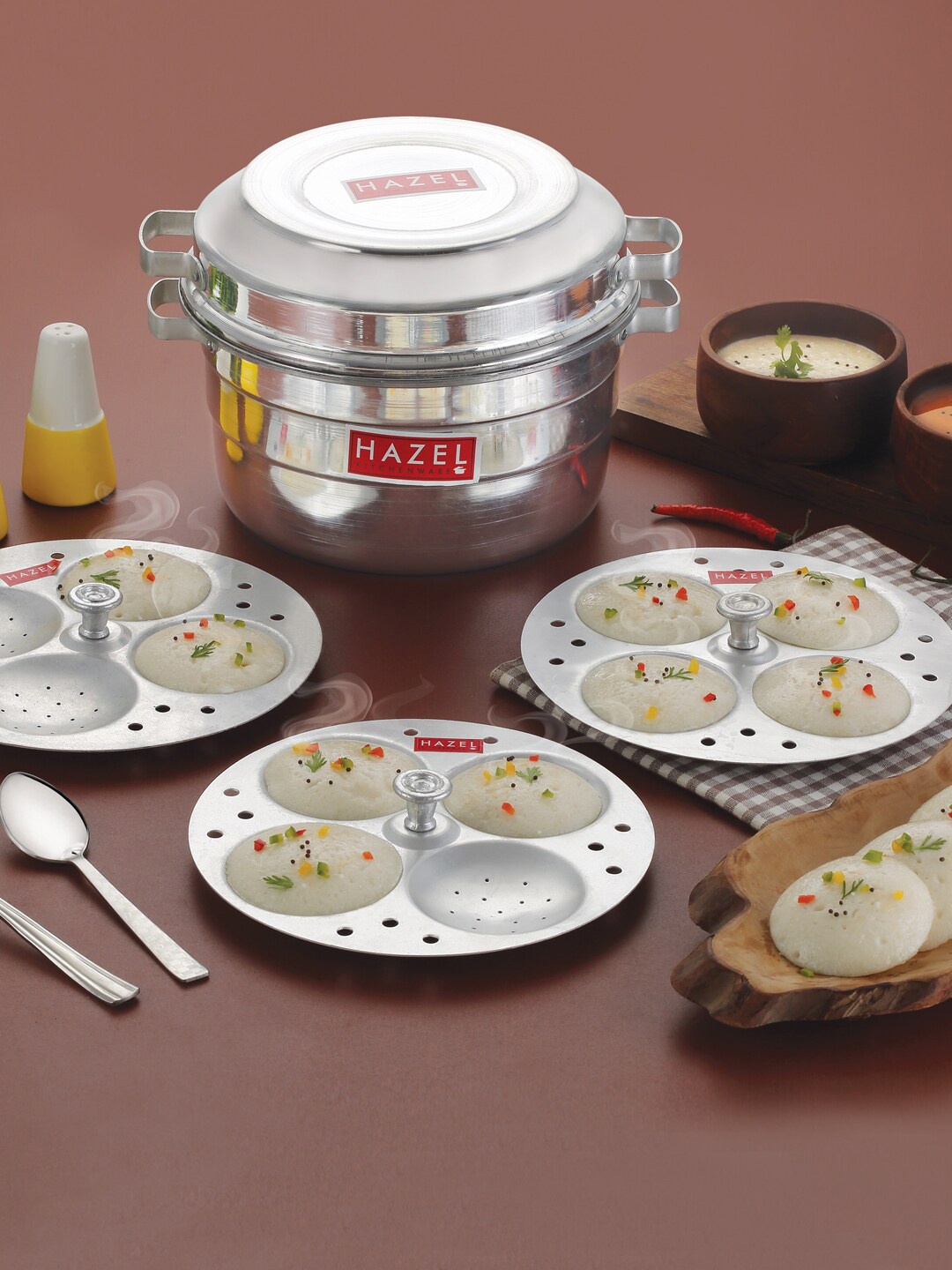 

HAZEL Silver-Toned Solid Aluminium Idli Maker With 3 Plates