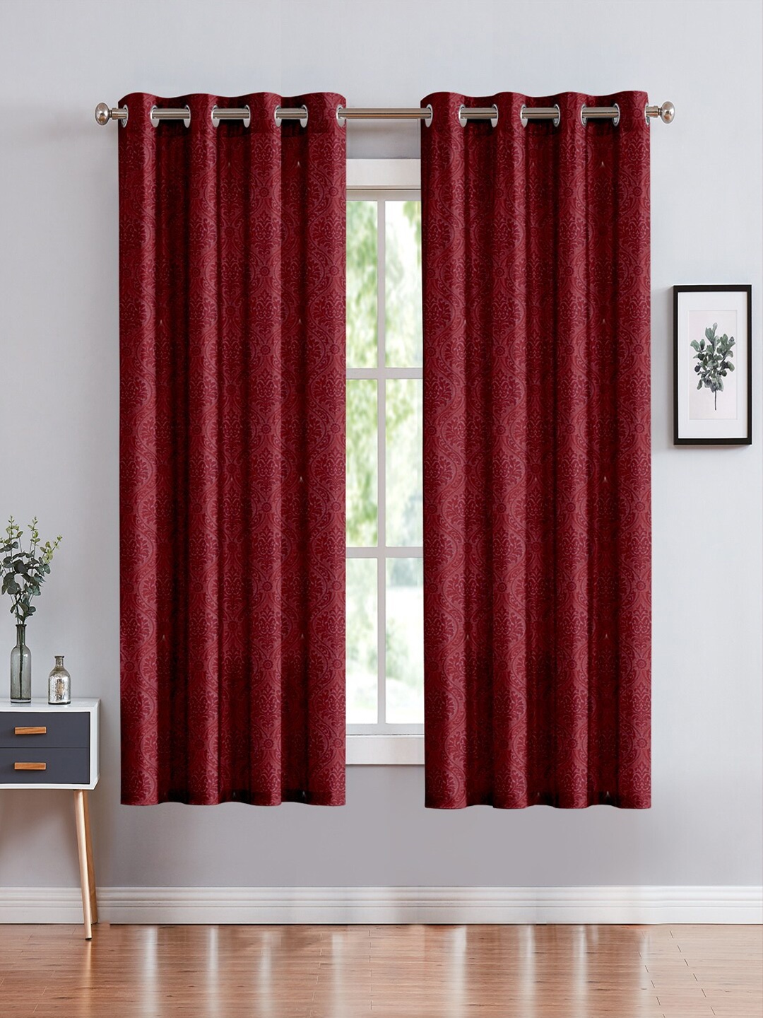 

Cortina Maroon Set of 2 Ethnic Motifs Room Darkening Window Curtain