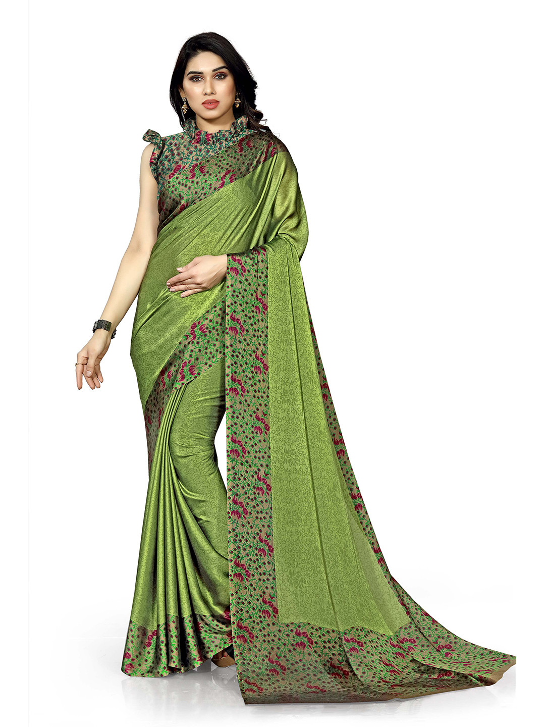 

KALINI Green & Pink Floral Saree