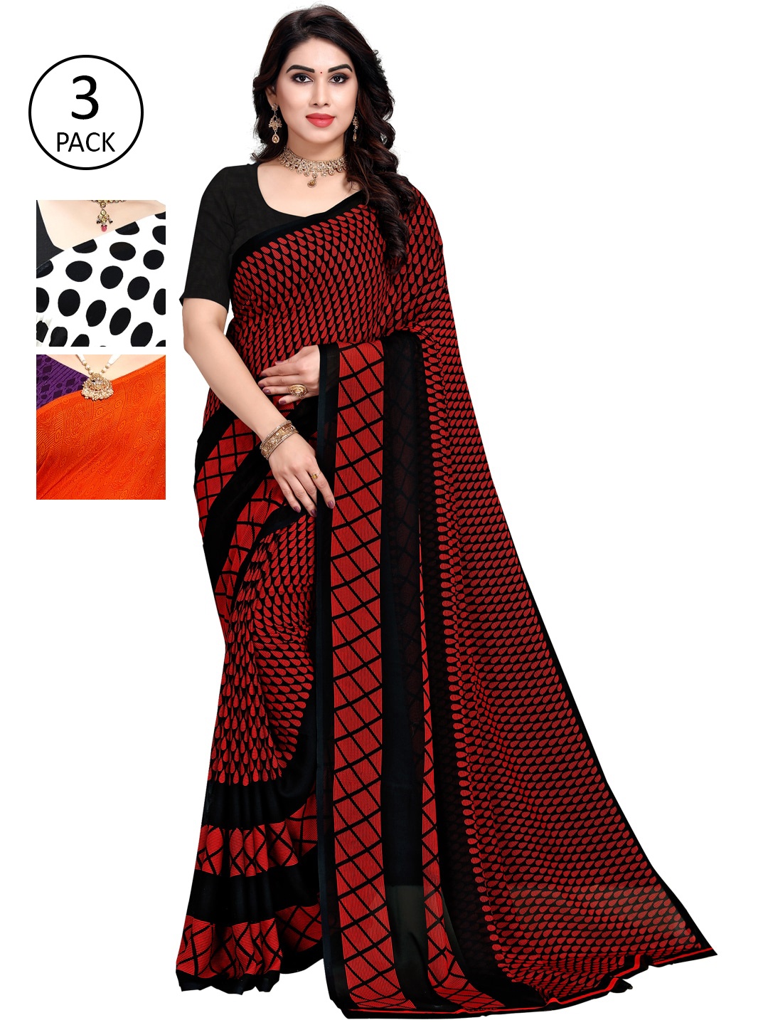

KALINI Pack of 3 Printed Saree, Maroon