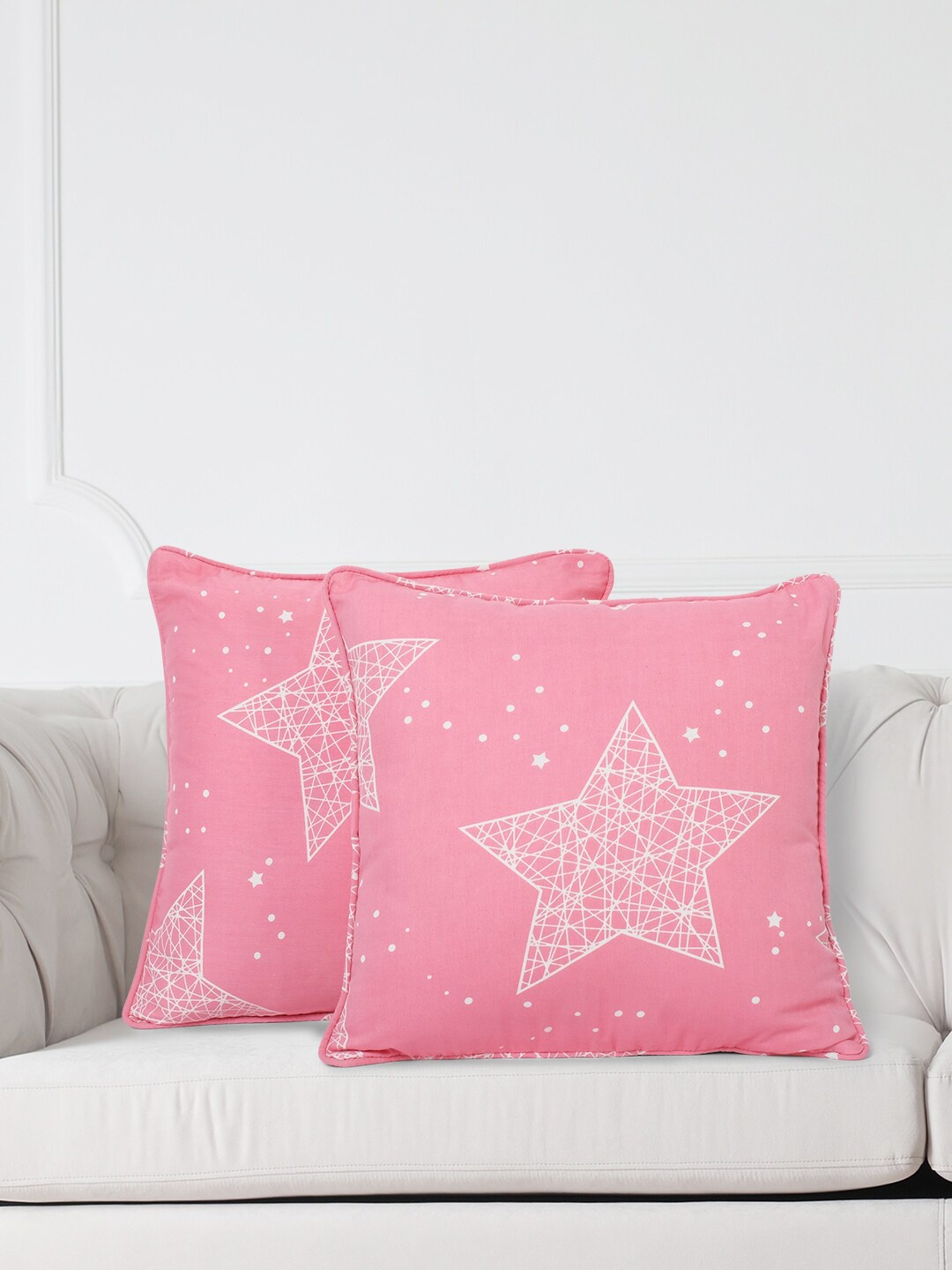 

SWAYAM Pink & White Set of 2 Geometric Square Cushion Covers