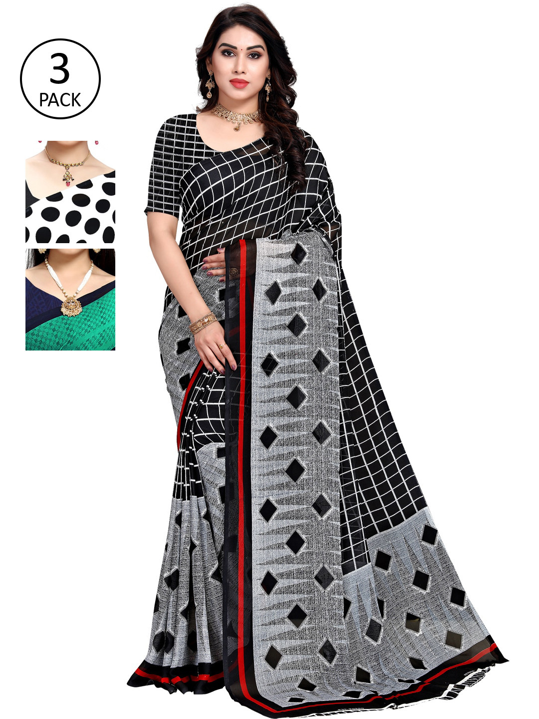 

KALINI Women Pack Of 3 Poly Georgette Saree, White