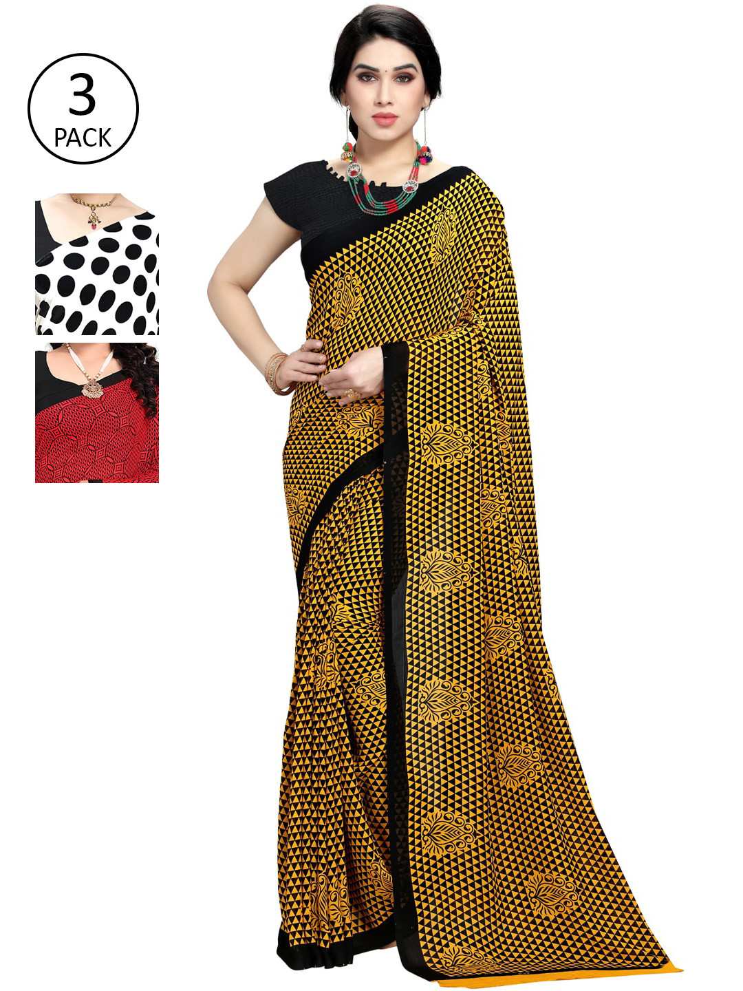 

KALINI Pack Of 3 Printed Saree, Black