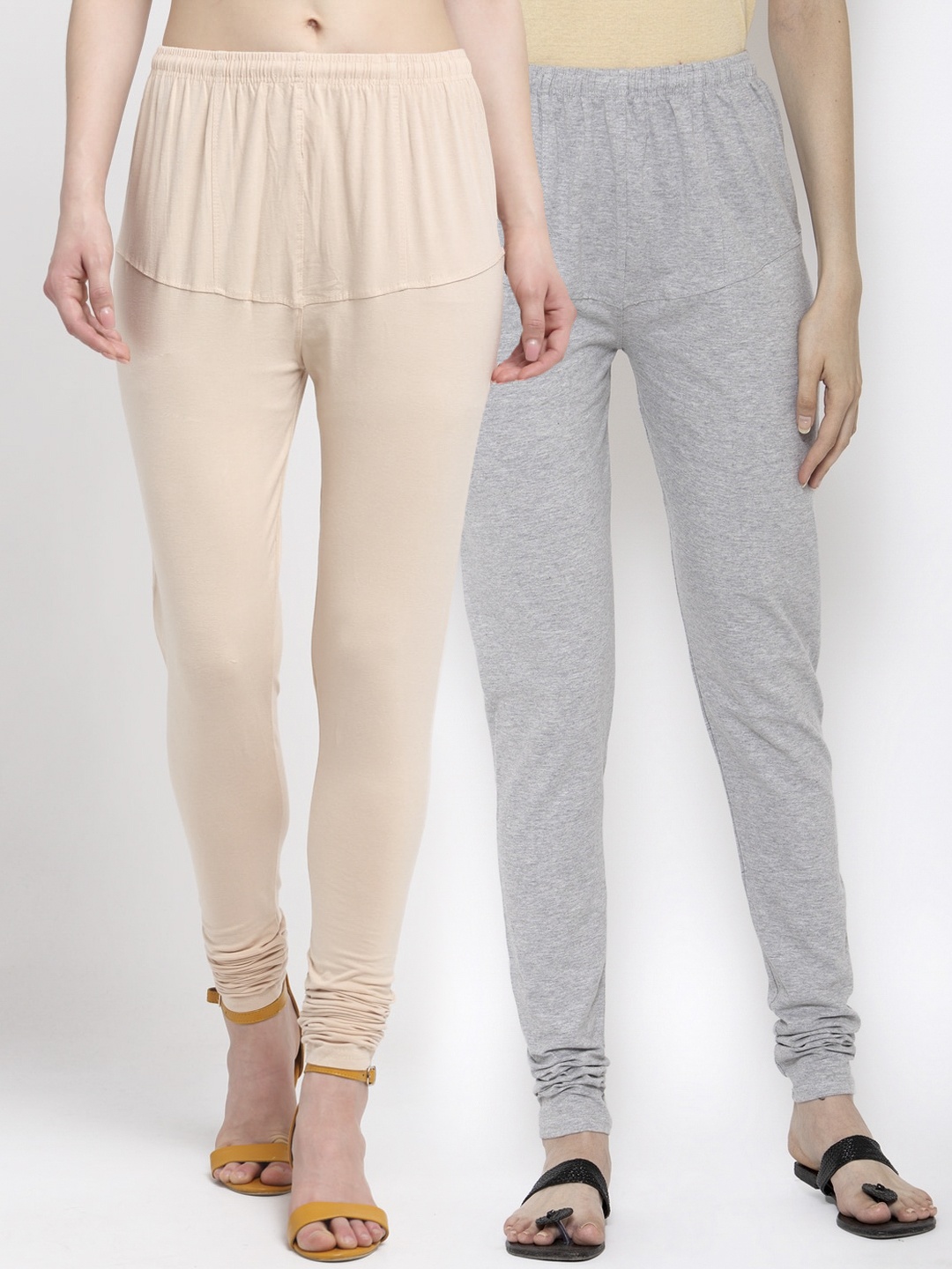 

KLOTTHE Women Pack Of 2 Solid Cotton Churidar-Length Leggings, Nude