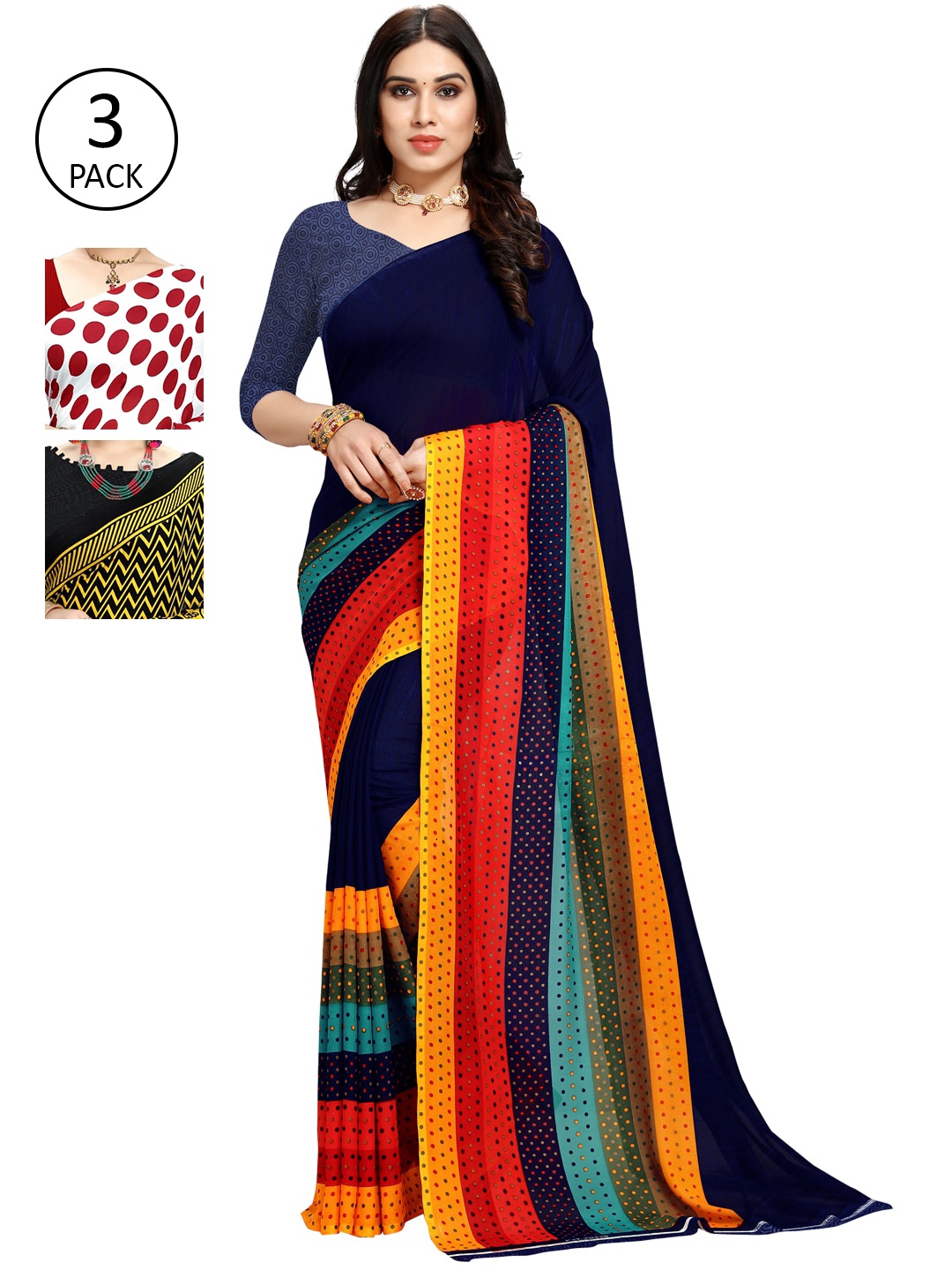 

KALINI Pack of 3 Printed Sarees, Multi
