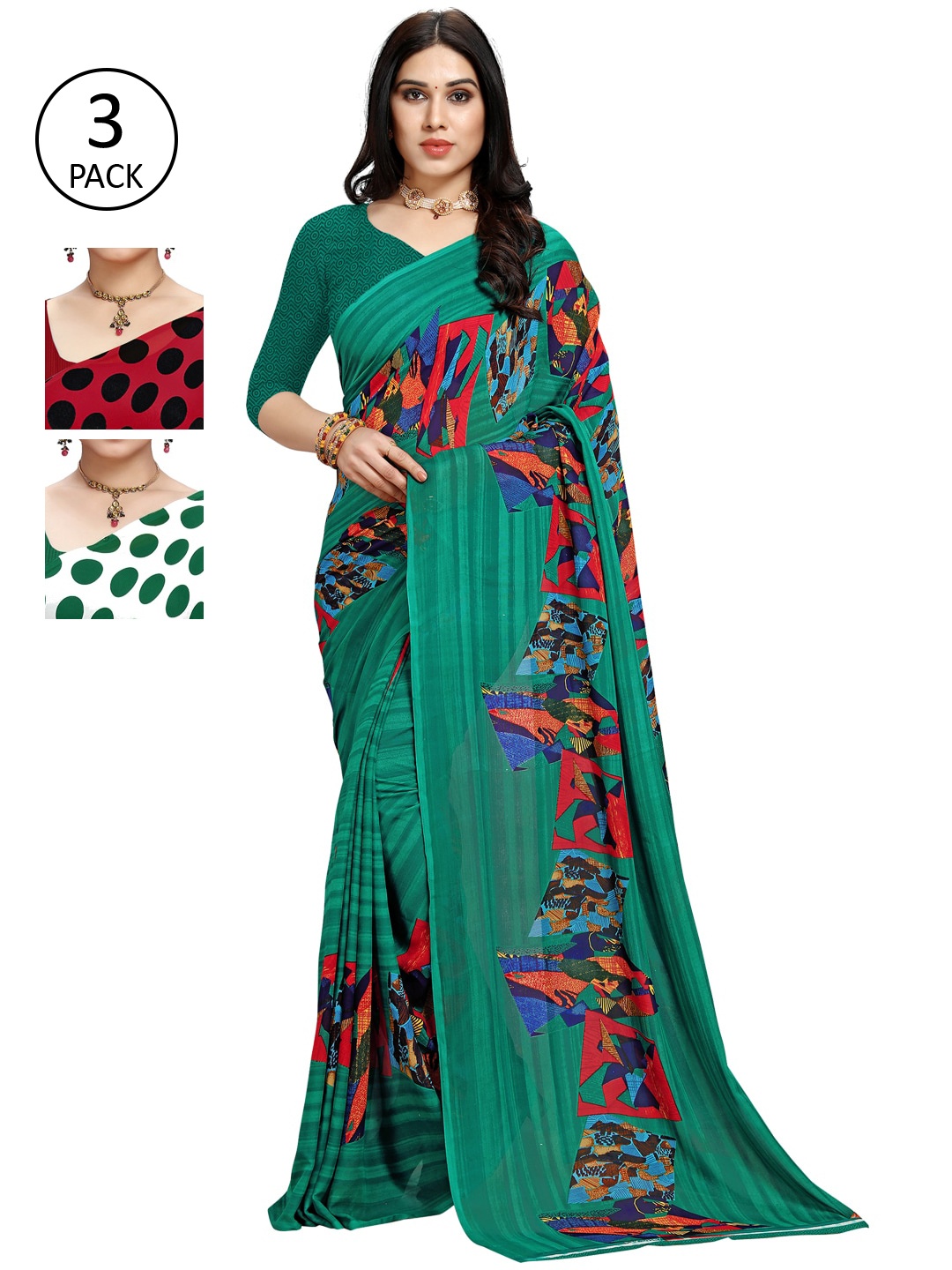 

KALINI Pack of 3 Printed Sarees, Multi