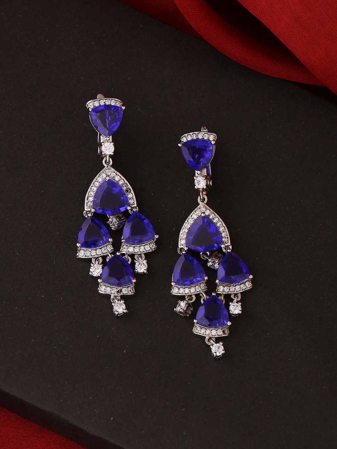 

Tistabene Women White & Blue Artificial Stones Classic Drop Earrings