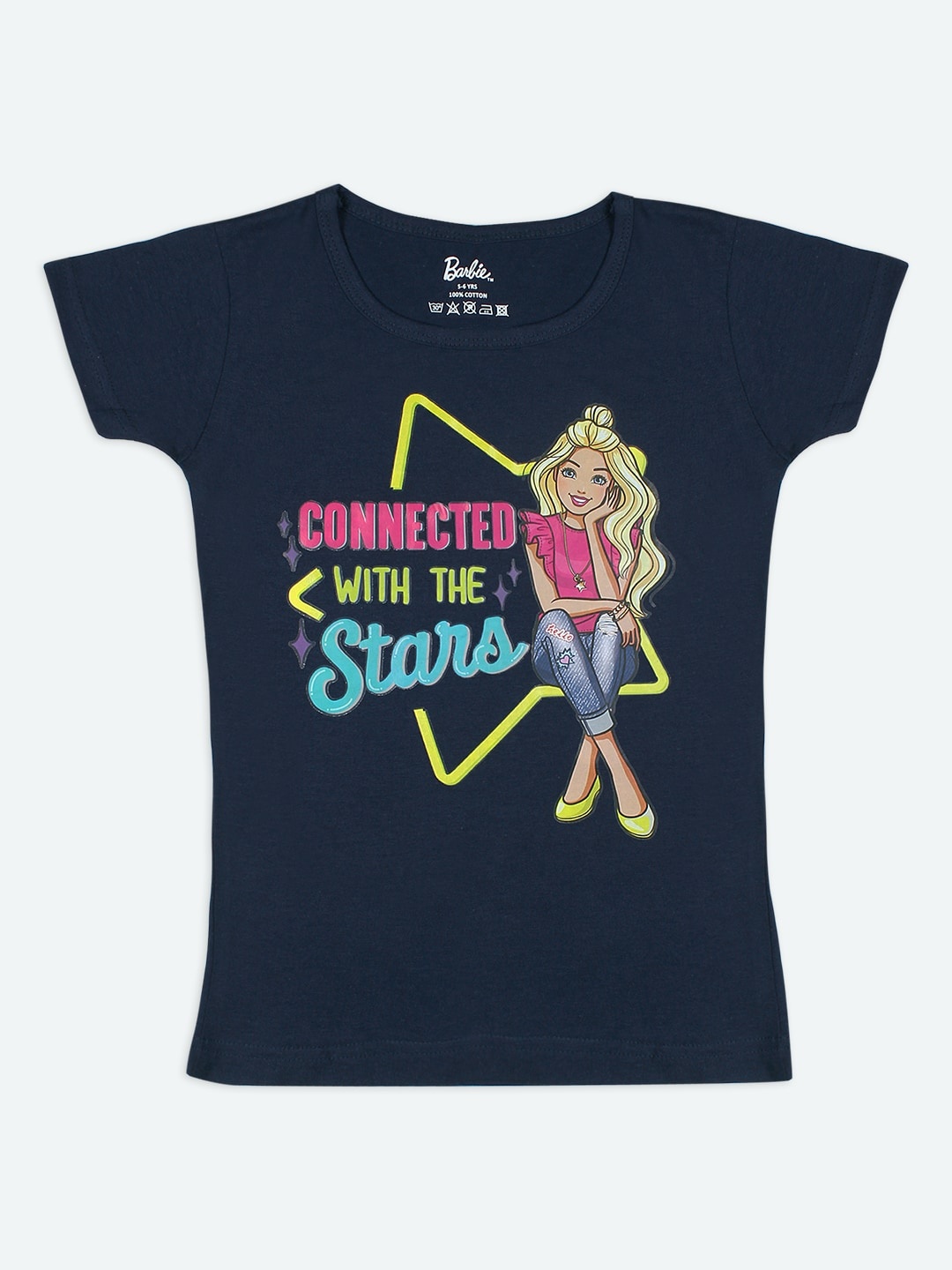

Barbie Girls Navy Blue Barbie Printed Round Neck T-shirt
