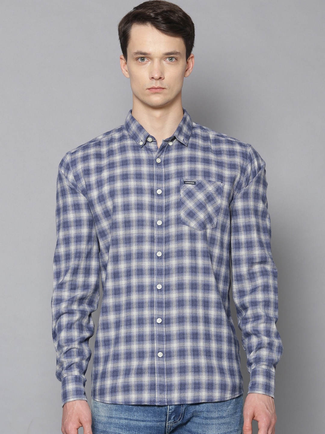 

LINDBERGH Men Blue & Off- White Checked Casual Shirt