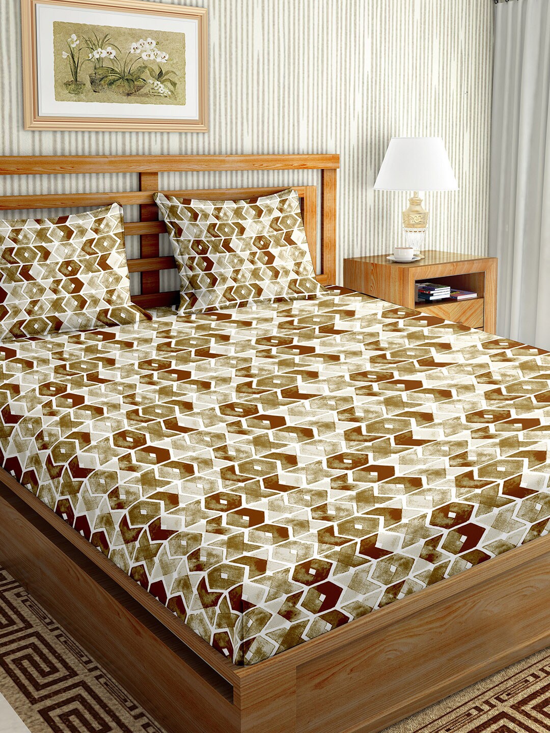 

BELLA CASA Green & White Geometric 180 TC King Bedsheet with 2 Pillow Covers