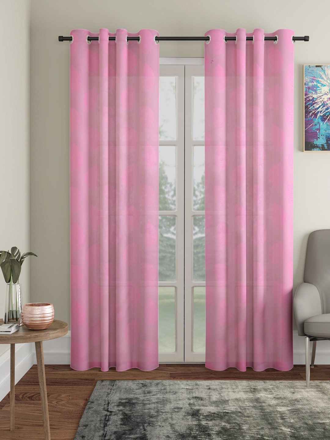 

HOSTA HOMES Pink Set of 2 Floral Door Curtain