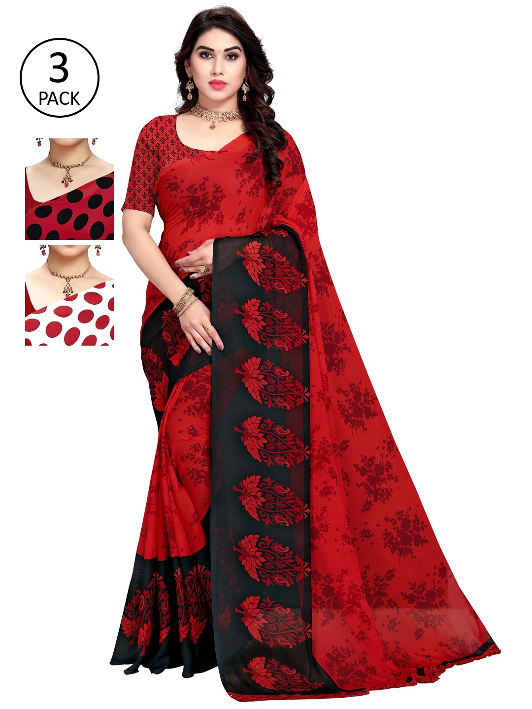 

KALINI Pack of 3 Printed Saree, White