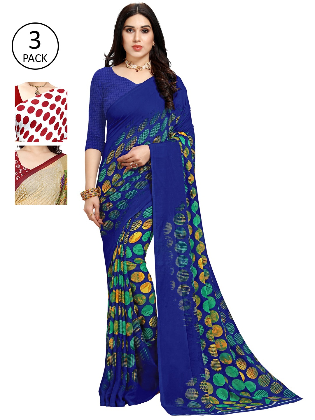 

KALINI Pack Of 3 Printed Saree, White