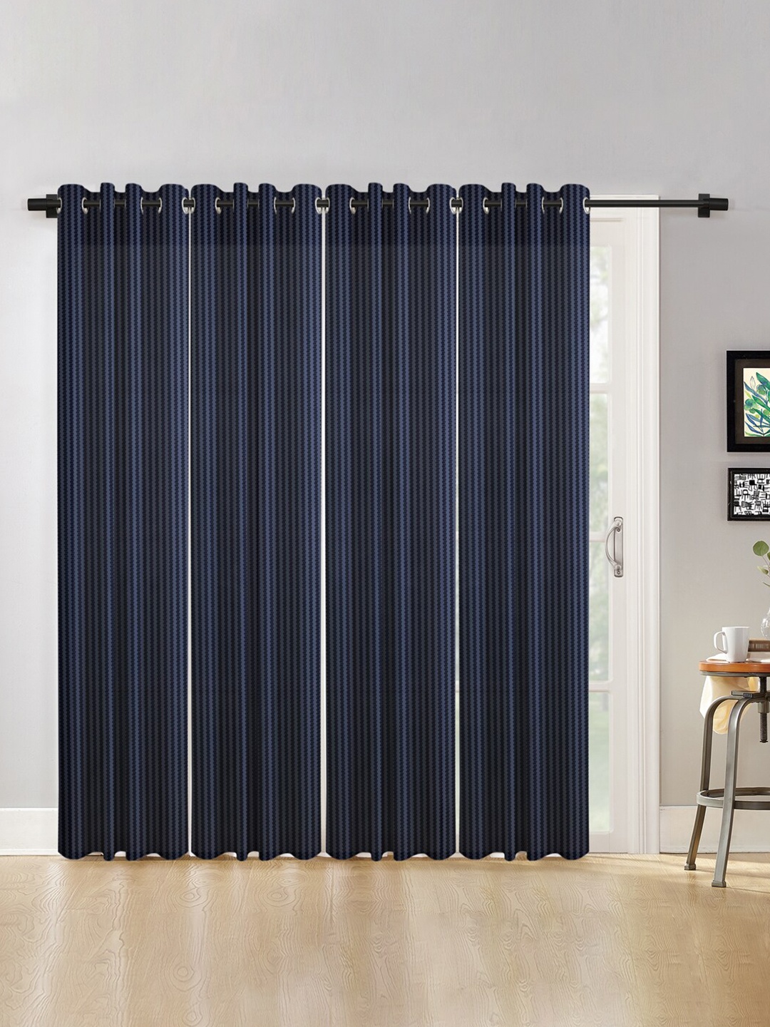 

HOSTA HOMES Blue Set of 4 Striped Long Door Curtain