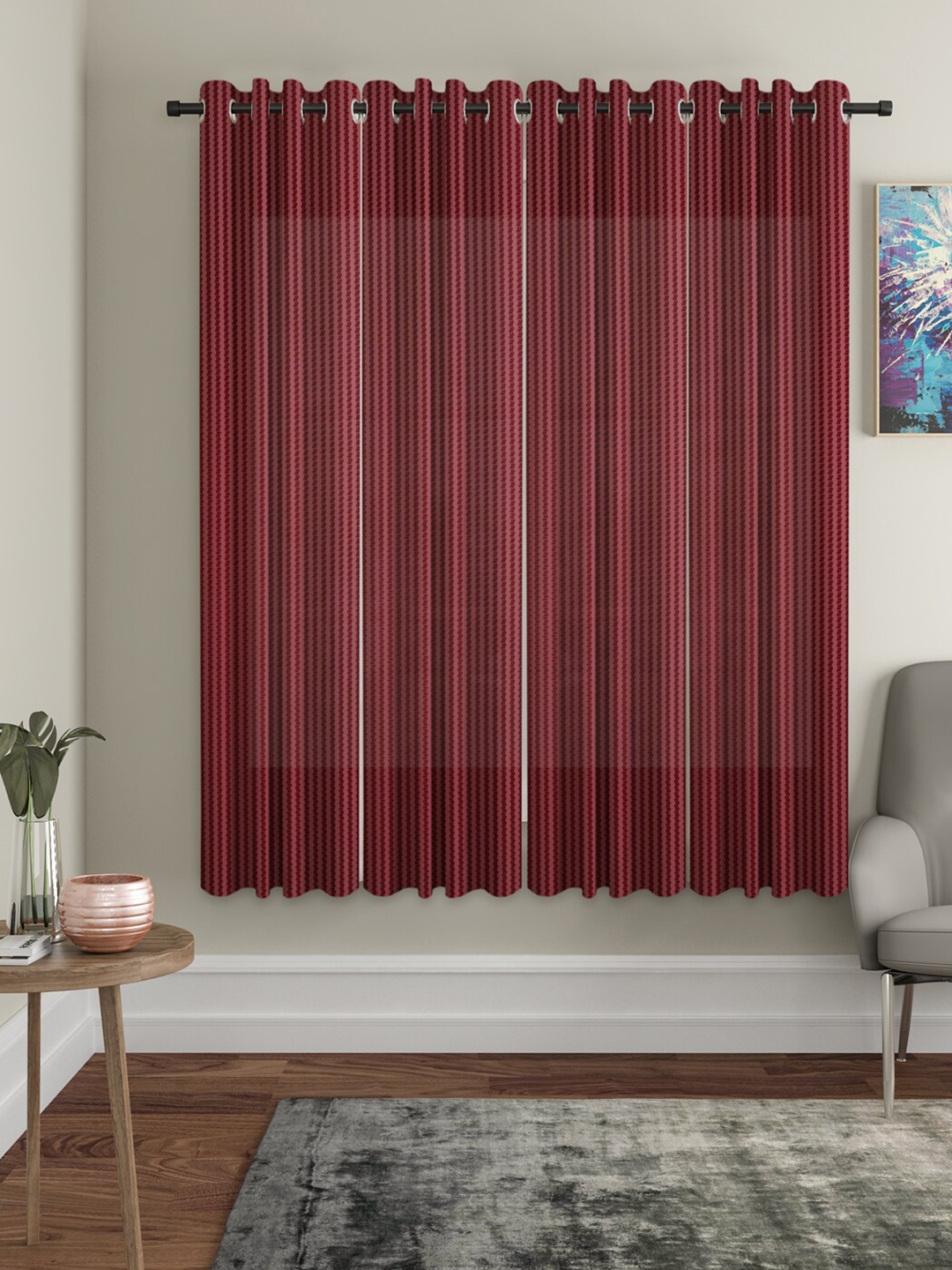 

HOSTA HOMES Maroon Set of 4 Striped Window Curtain