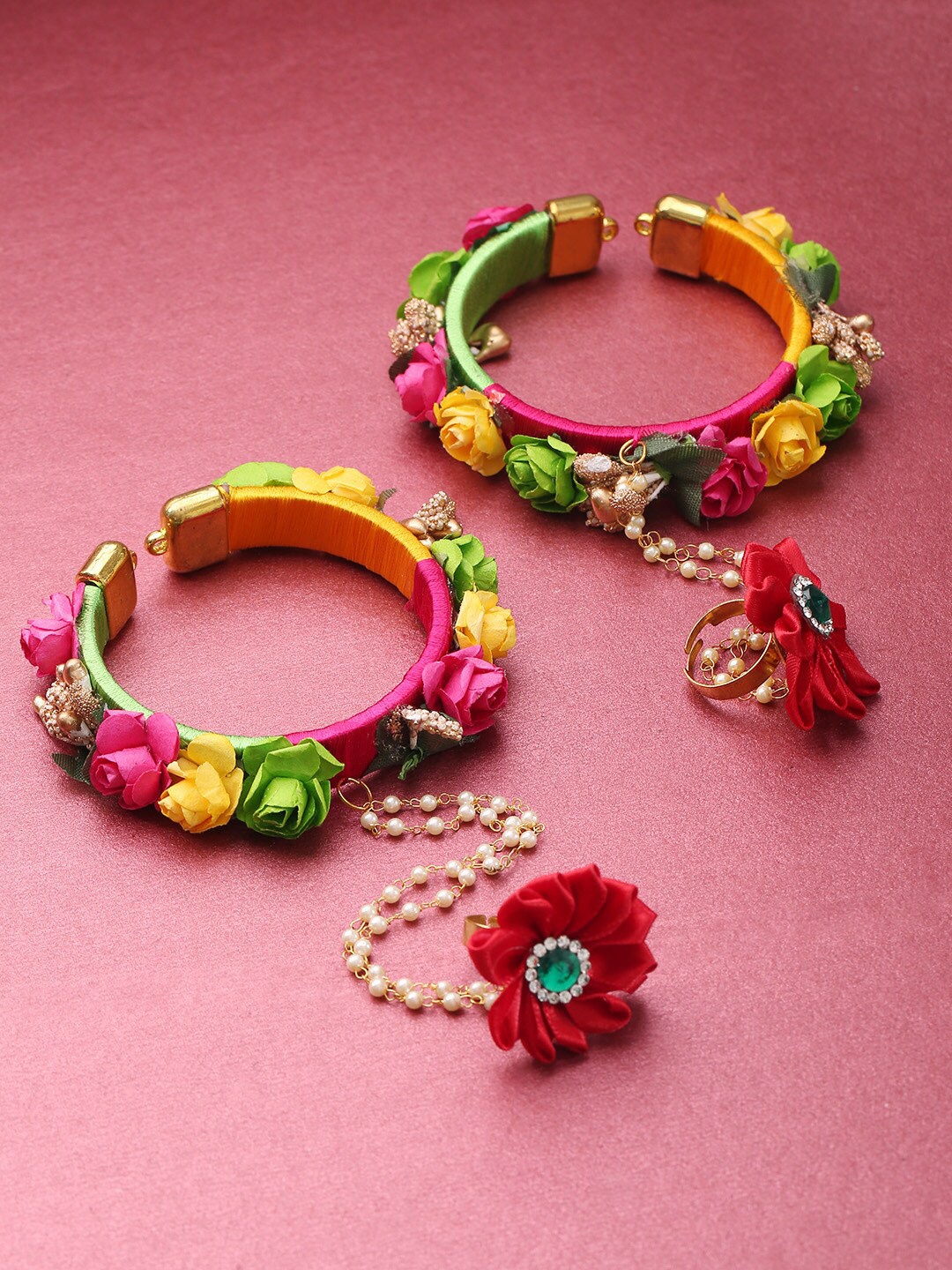 

Priyaasi Women 2 Gold-Toned & Pink Handcrafted Gold-Plated Cuff Bracelet