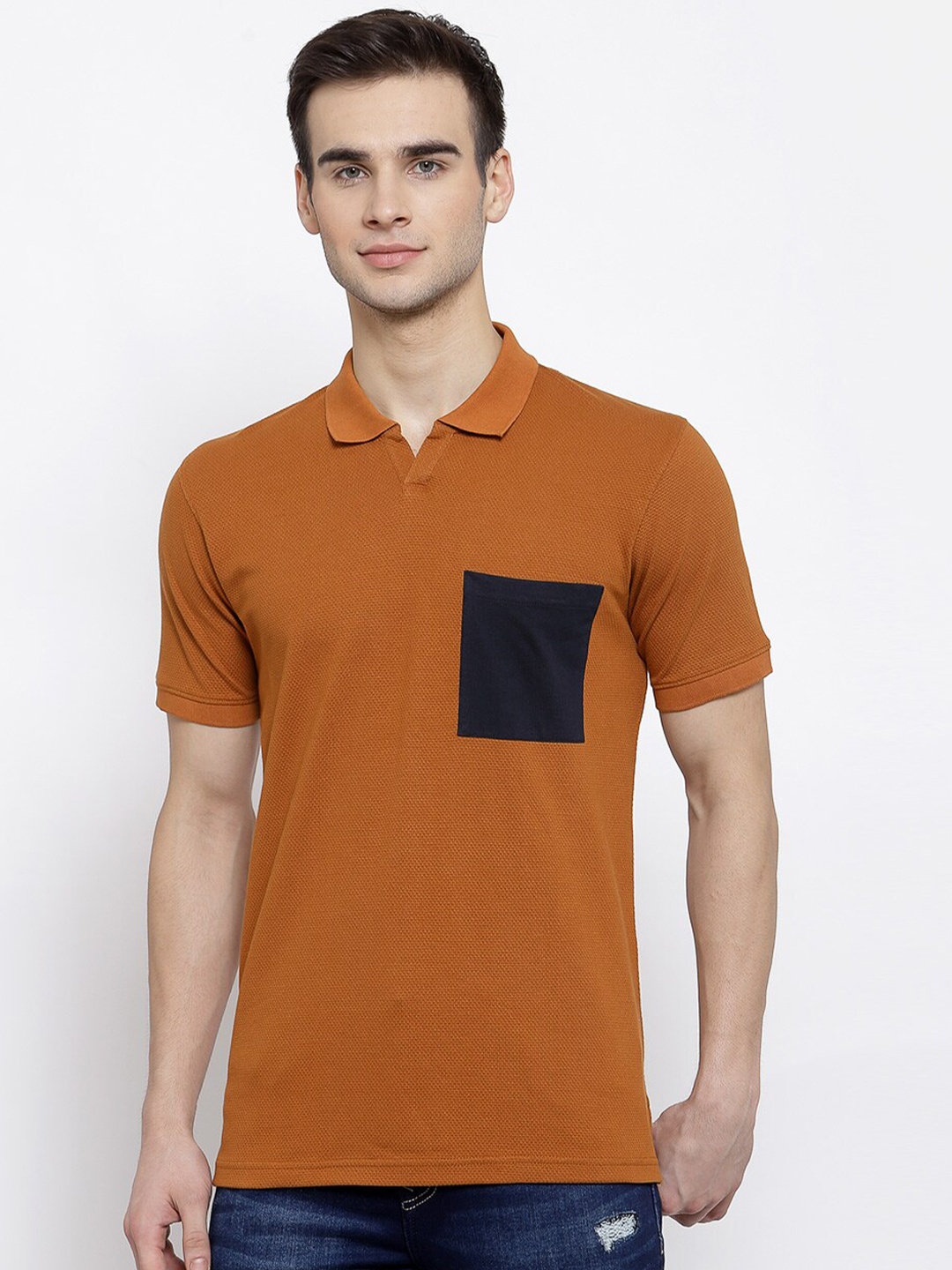 

ManQ CASUAL Men Tan Polo Collar Slim Fit T-shirt