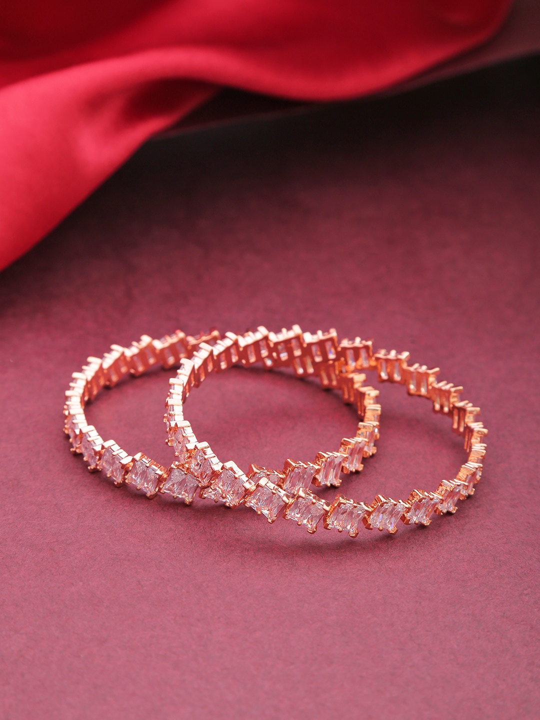 

Priyaasi Women Set Of 2 Rose Gold-Plated White AD-Studded Handcrafted Bangles