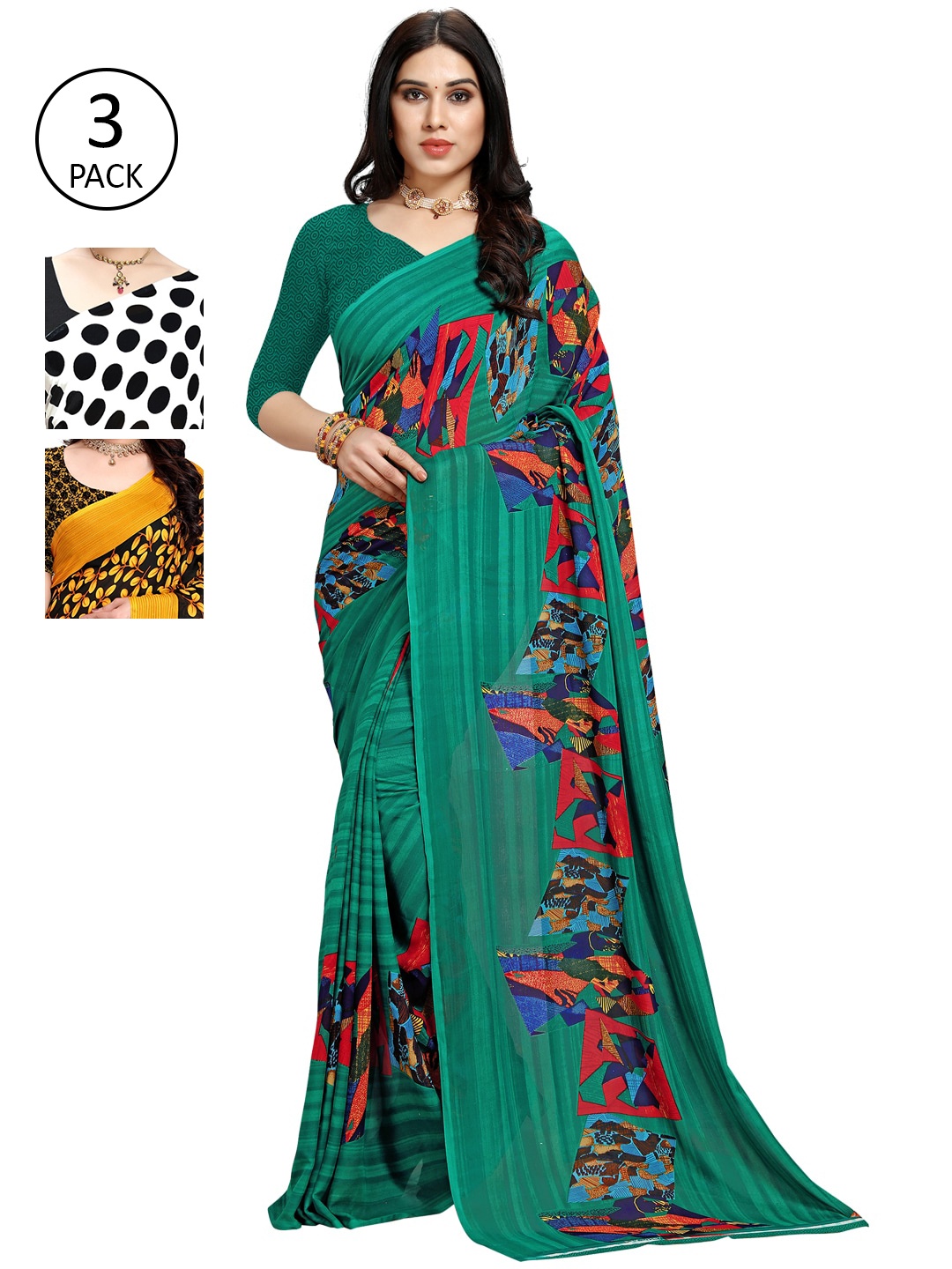 

KALINI Pack Of 3 Printed Saree, White
