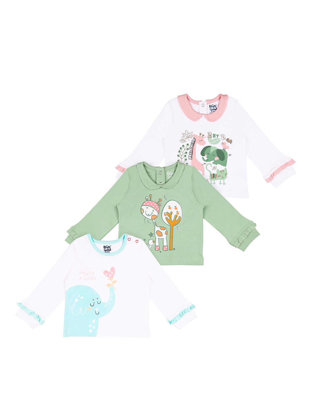 

KICKS & CRAWL Unisex Kids Pack Of 3 White & Green & Pink Graphic Printed T-shirt