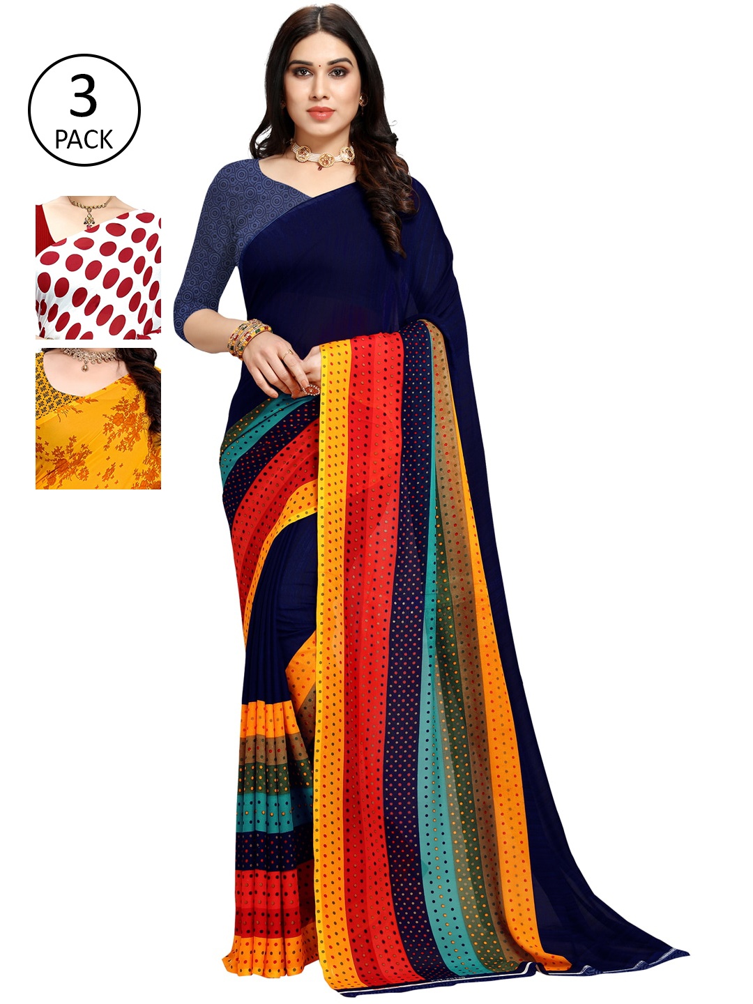 

KALINI Pack of 3 Printed Sarees, Multi