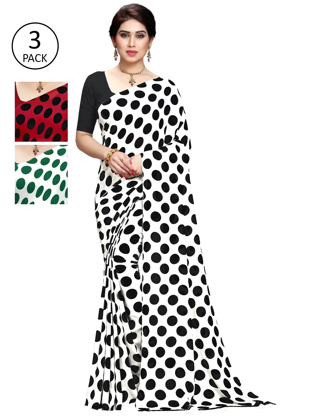 

KALINI Women Pack Of 3 Printed Sarees, White