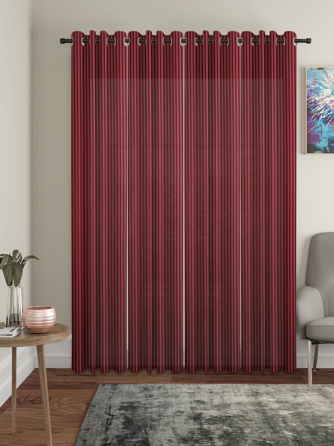 

HOSTA HOMES Maroon Set of 4 Striped Door Curtain