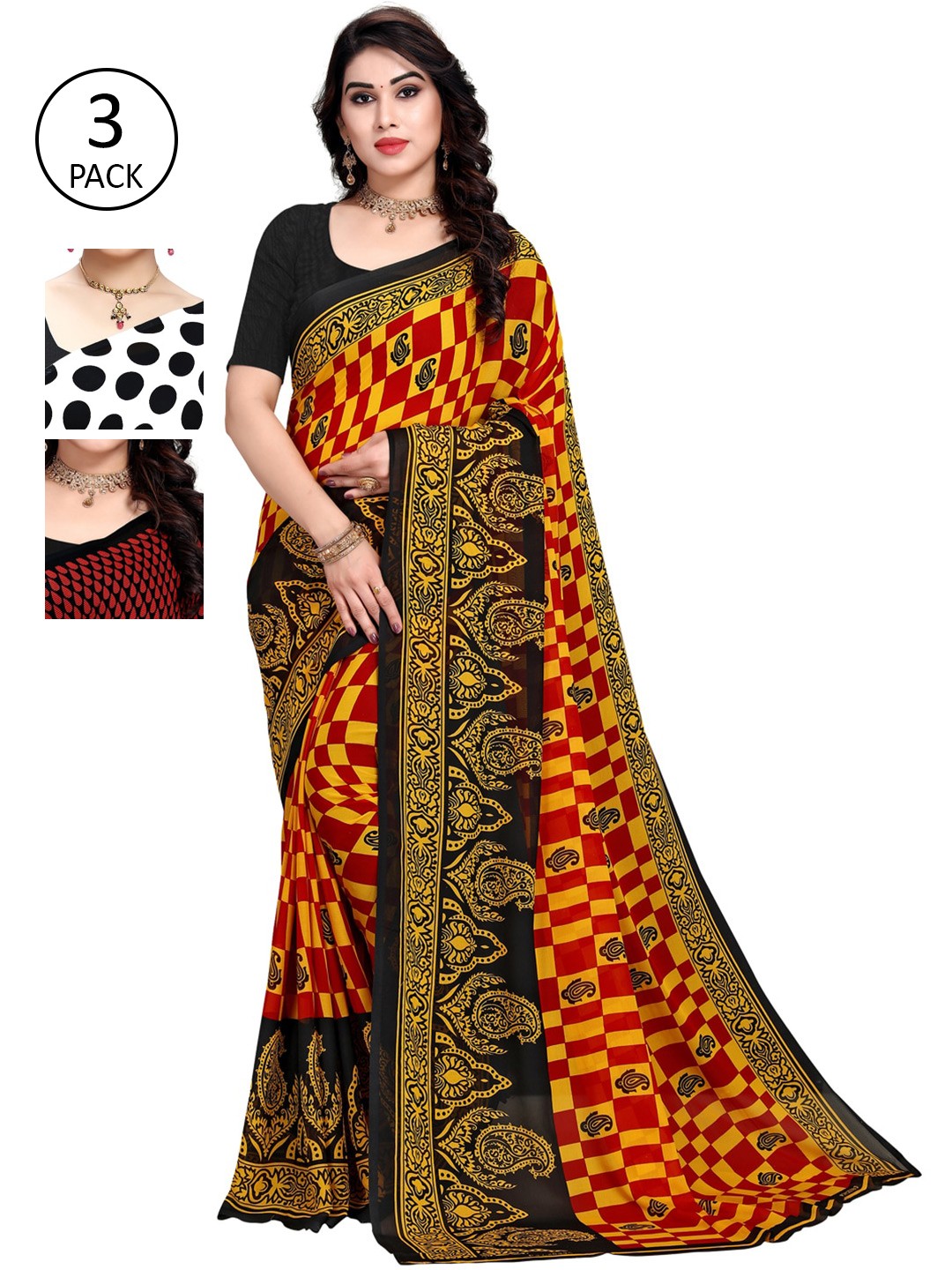 

KALINI Women Pack Of 3 Printed Sarees, White