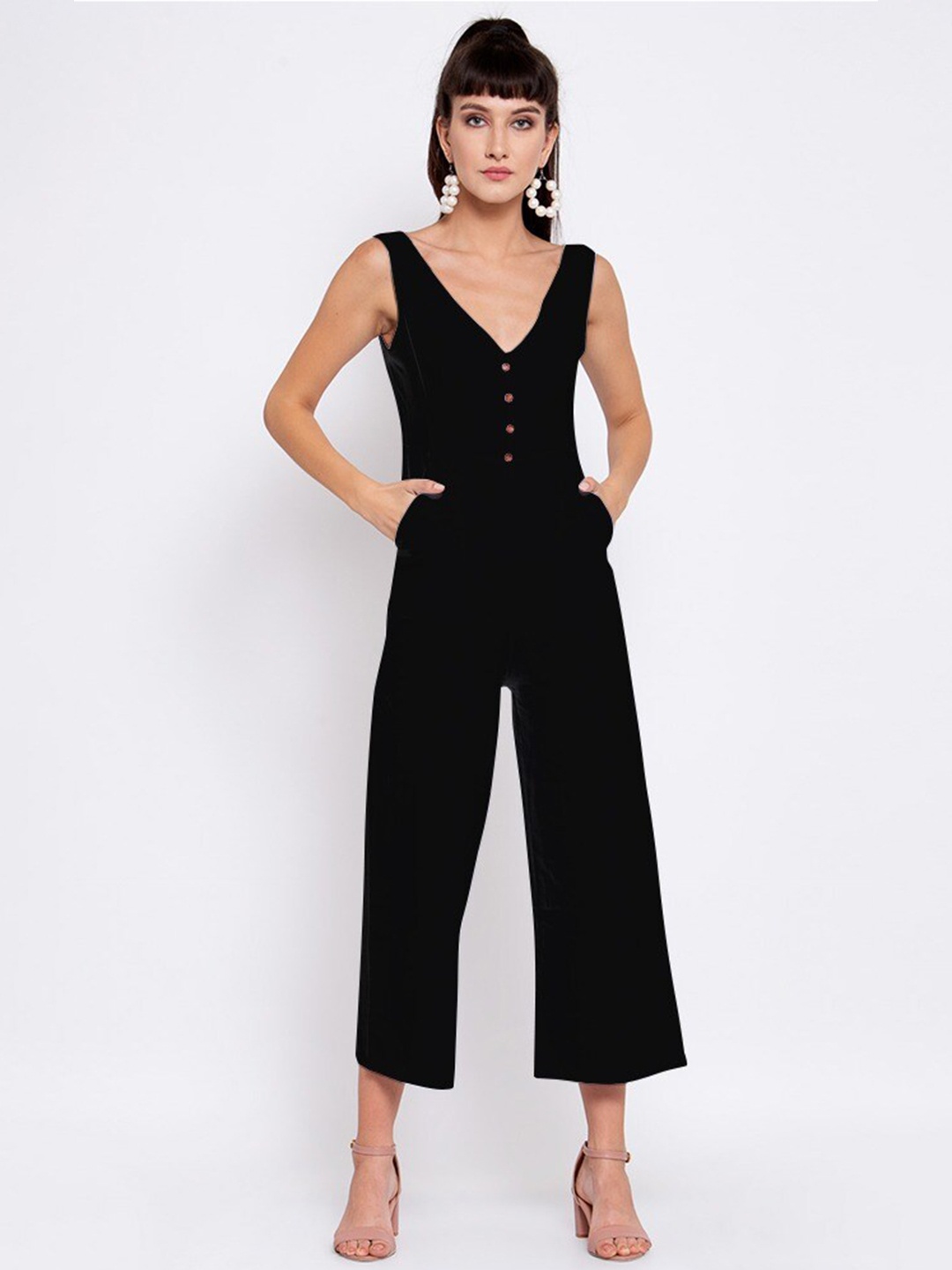 

iki chic Black Linen Capri Jumpsuit