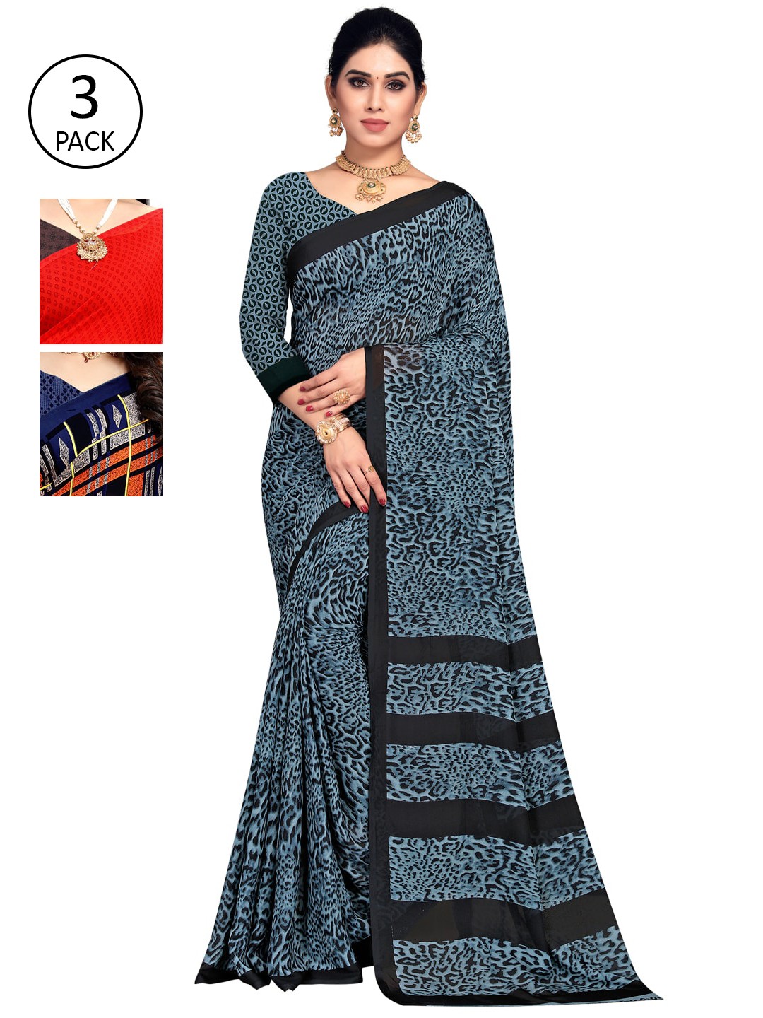 

KALINI Pack Of 3 Sarees, Grey