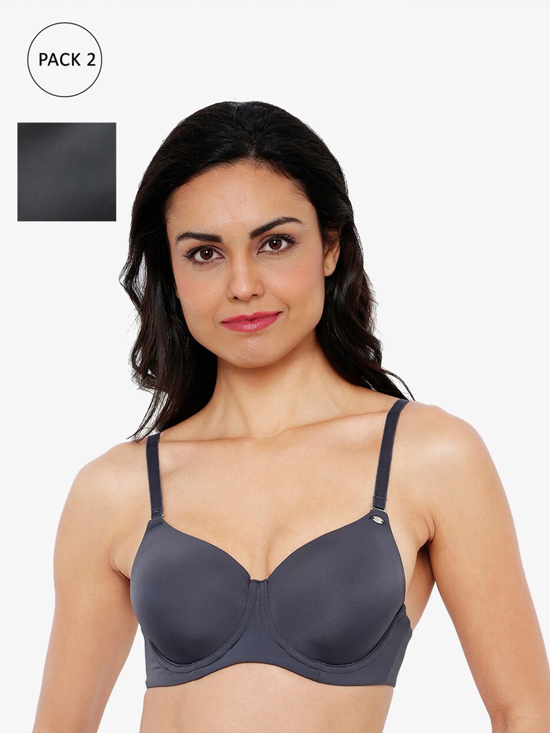 

Soie Pack of 2 Black & Navy Blue Full Coverage Underwired Lightly Padded Everyday Bra