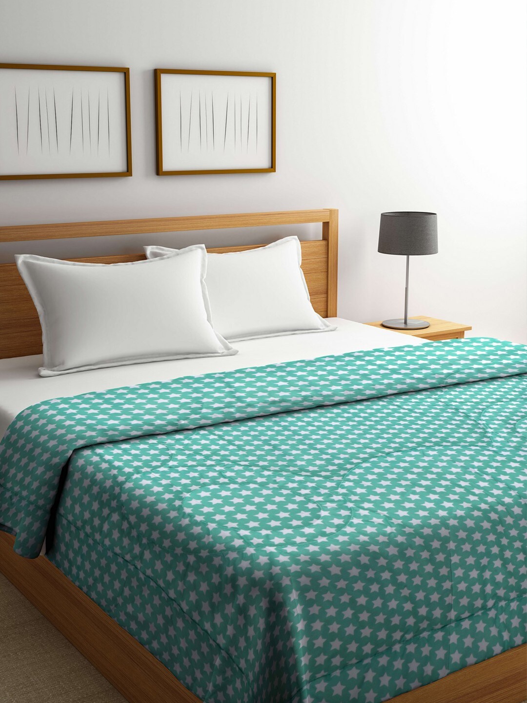 

Raymond Home Sea Green & White Geometric Microfiber Mild Winter Double Bed Quilt