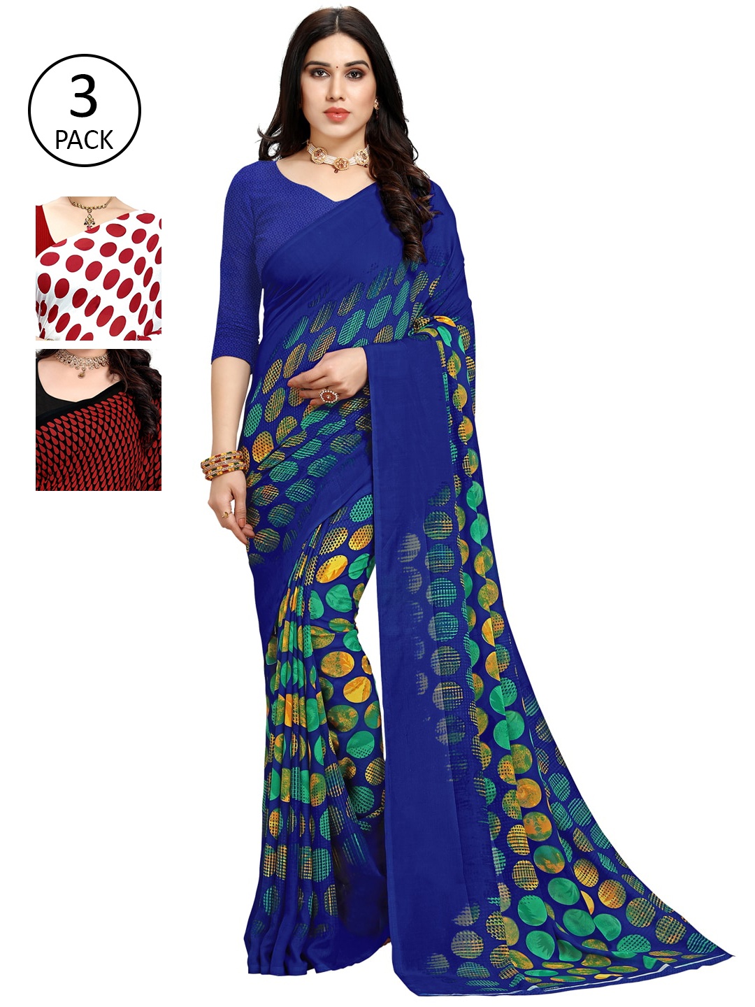 

ANAND SAREES Pack Of 3 Multicoloured Printed Sarees, White