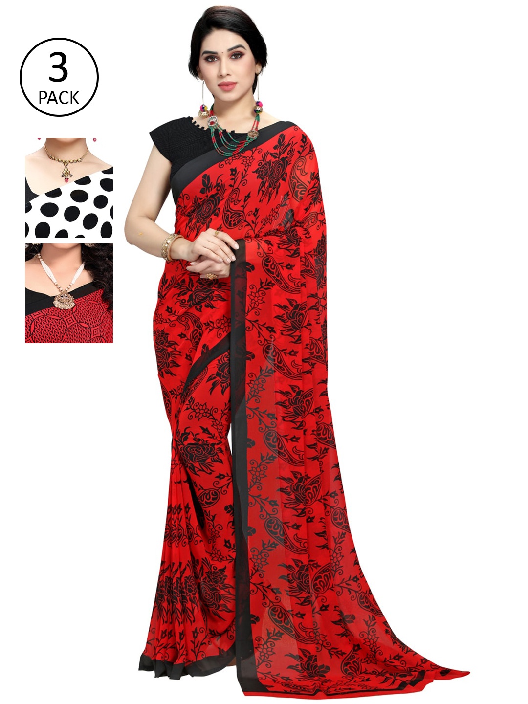 

KALINI White & Black Pack of 3 Printed Sarees
