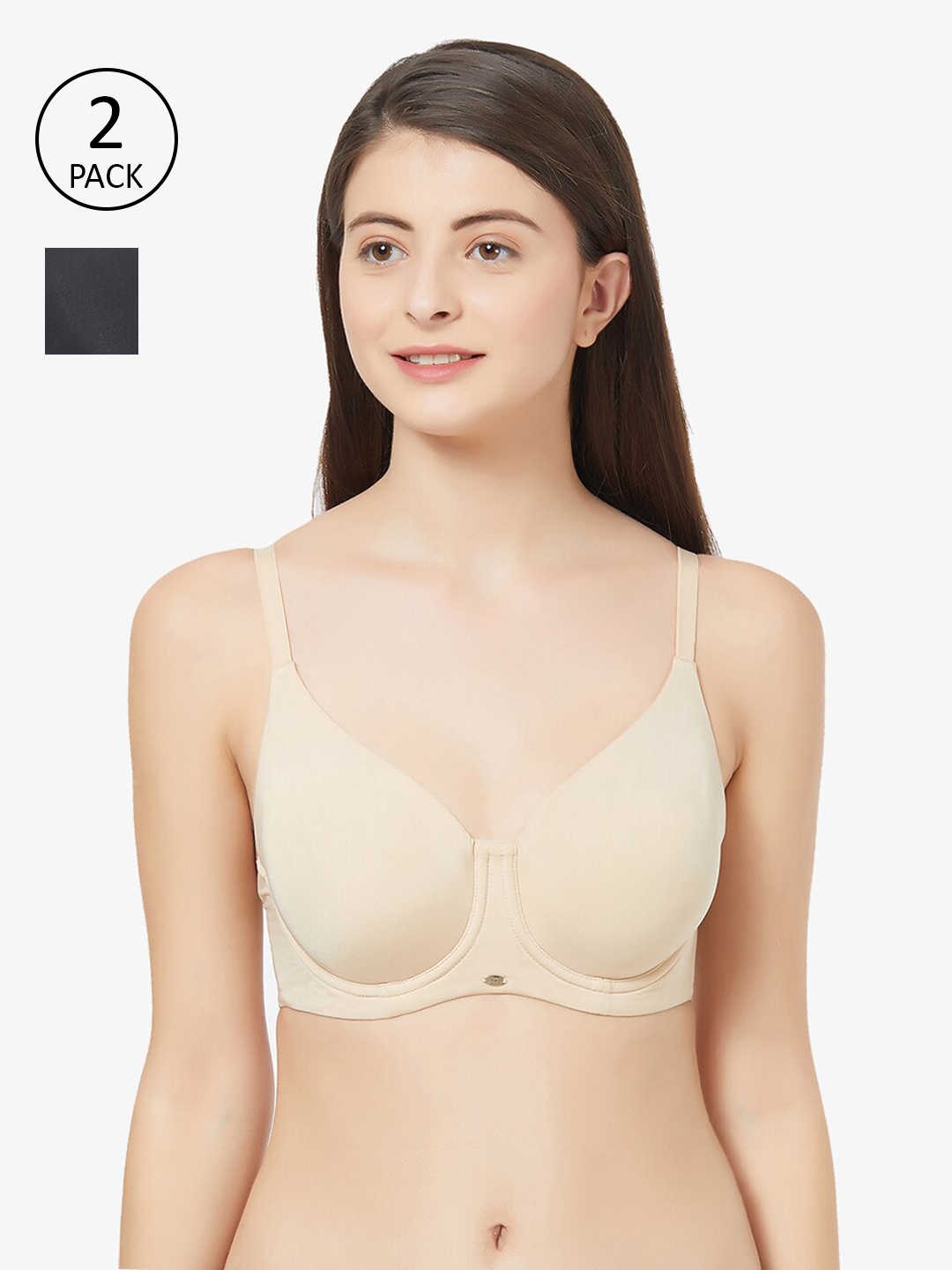 

Soie Pack Of 2 Multicoloured Full Coverage Underwired Everyday Bra COMBO CB-203NUDE/BLACK, Multi