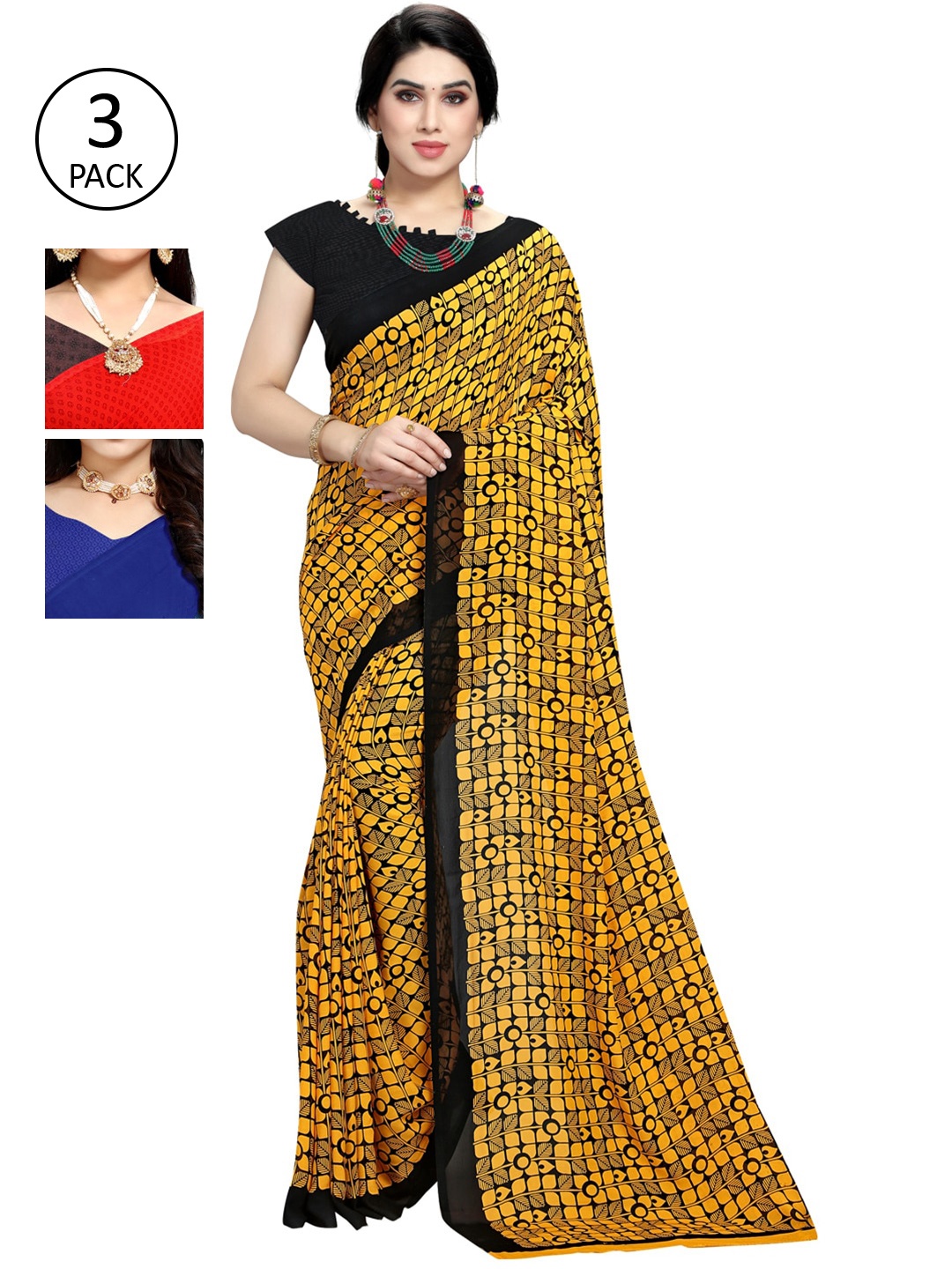 

KALINI Pack Of 3 Sarees, Yellow