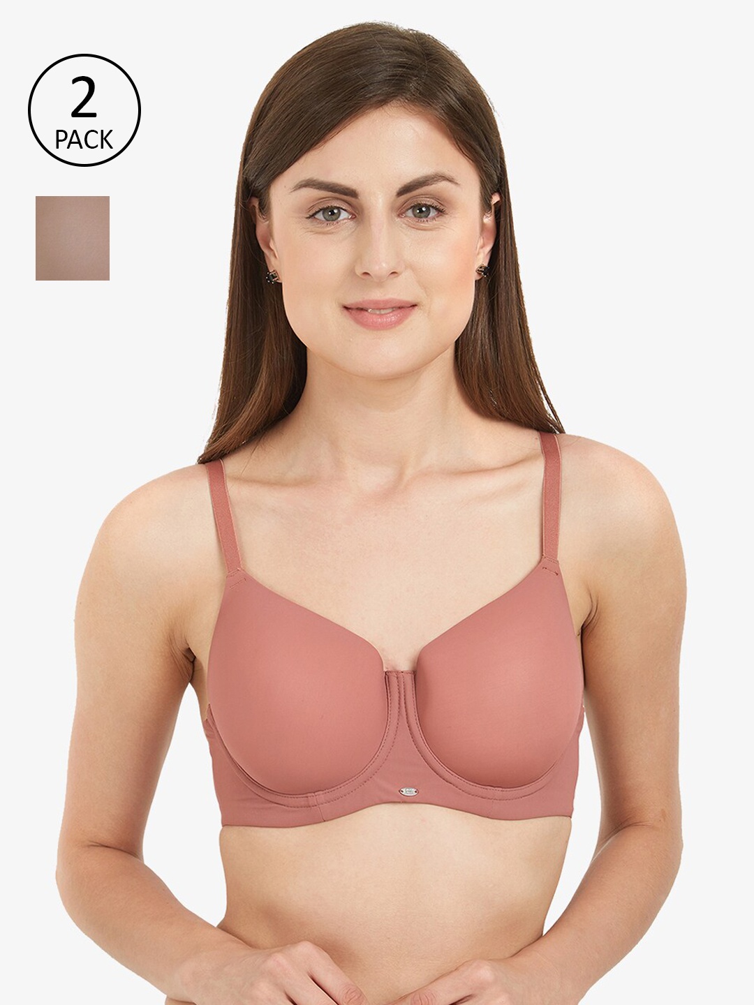 

Soie Pack of 2 Brown & Pink Full Coverage Underwired Lightly Padded Push-Up Bras