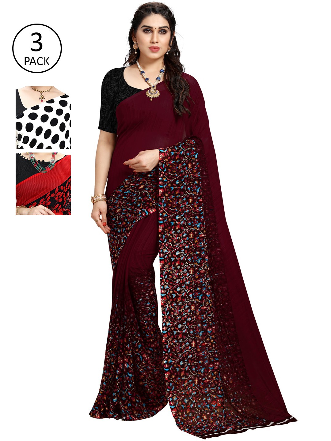 

KALINI Pack Of 3 Printed Saree, White