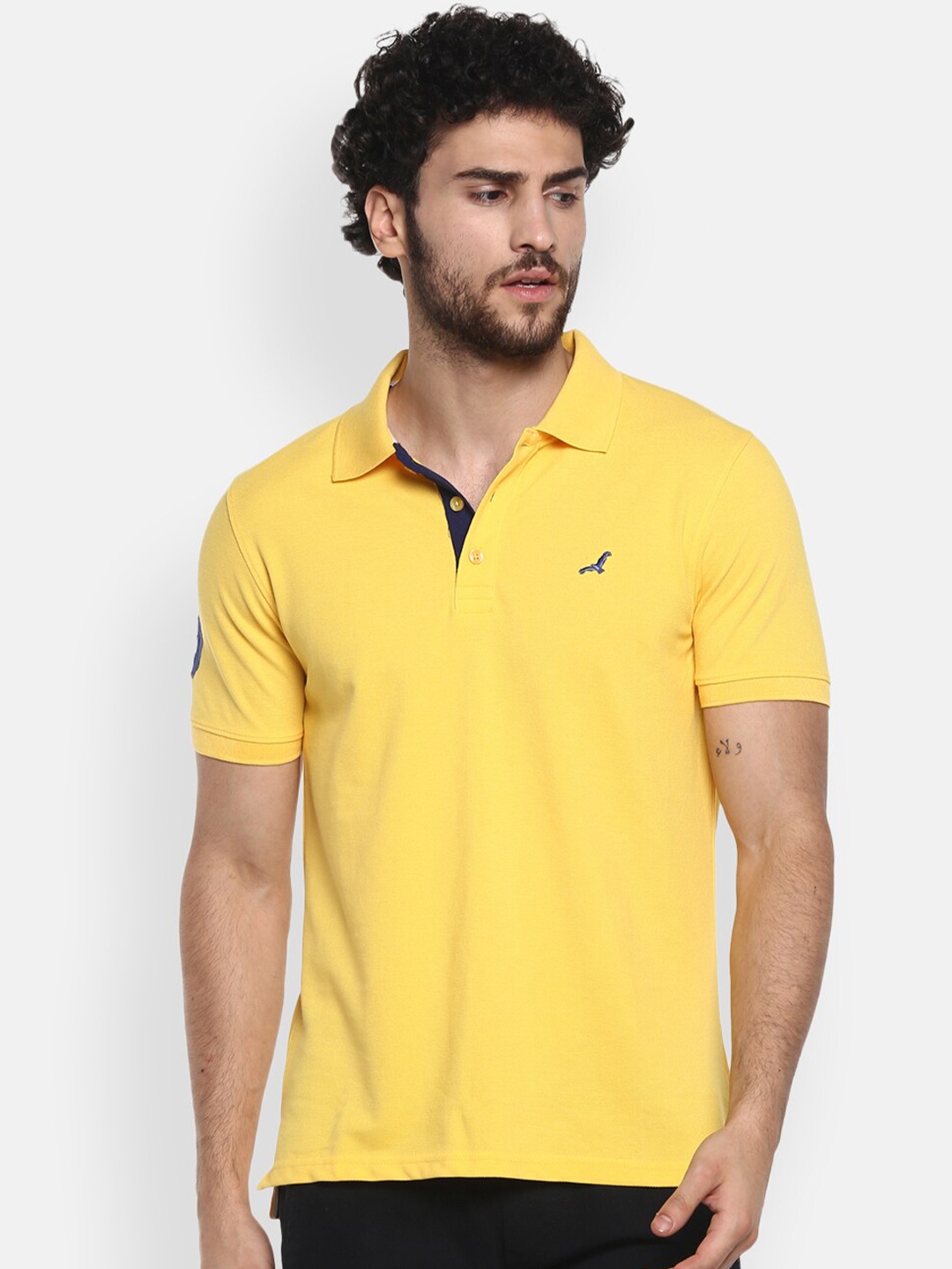 

American Crew Men Yellow Polo Collar T-shirt