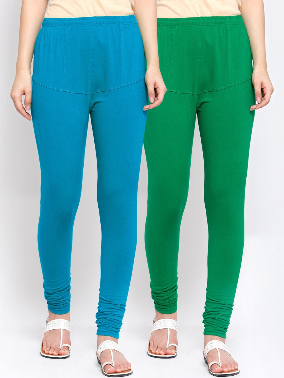 

KLOTTHE Women Pack Of 2 Blue & Green Cotton Churidar-Length Leggings