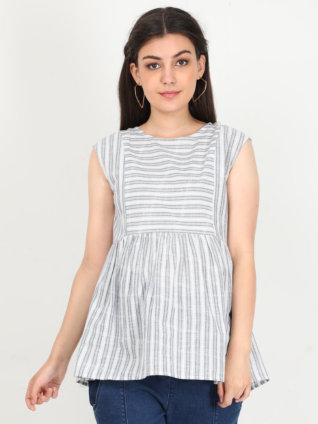 

The Mom Store White Striped Maternity & Nursing Top